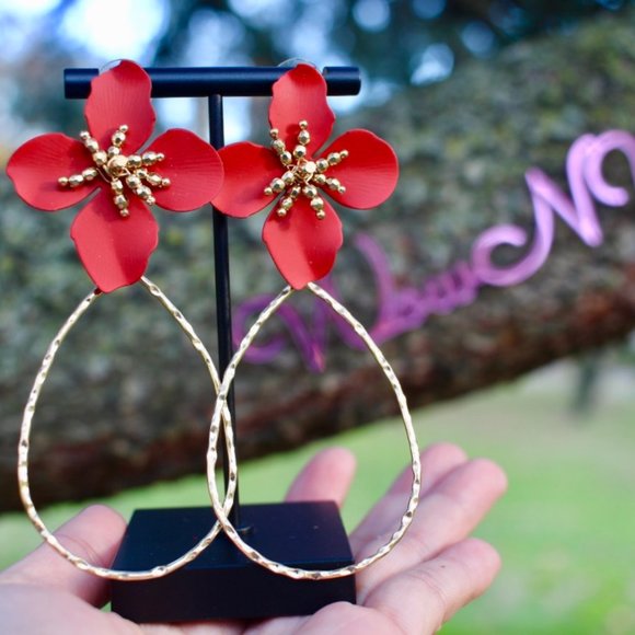 Anthropologie Flower Petals Drop Hoop Earrings - Picture 3 of 10